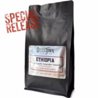 Bag of Ethiopia Guji coffee beans.