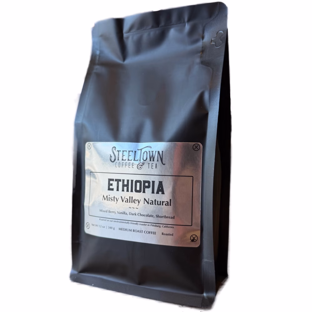 A bag of Ethiopia Misty Valley coffee.